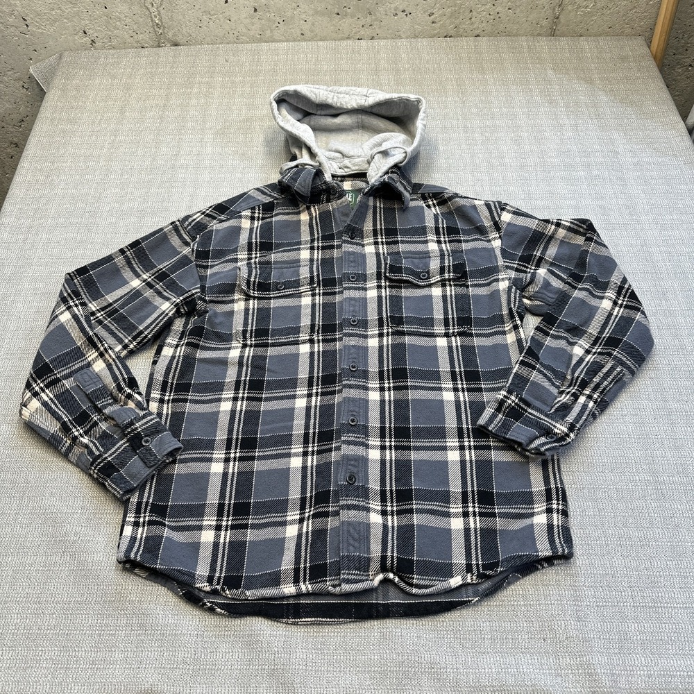 American Eagle Flannel Hoodie Shirt Mens Medium Plaid Grunge Layering Streetwear